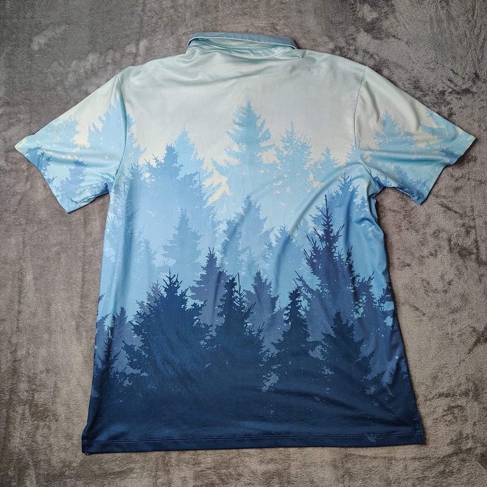 Yatta Golf Polo Shirt Men L Blue Mountains AOP Performance Outdoors Short Sleeve - Picture 2 of 7
